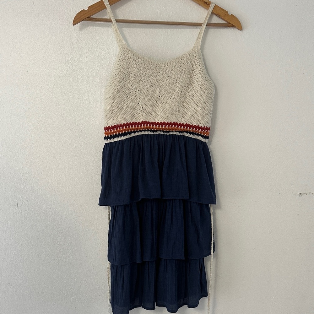Speechless Cream and Navy Tiered Mini Dress